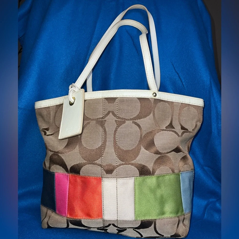 Coach Legacy multi stripe tote bag EUC.